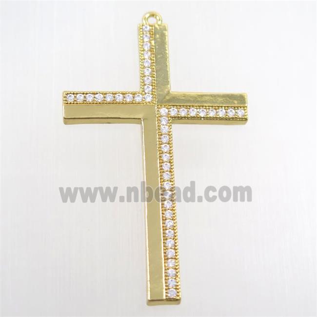 copper cross pendant paved zircon, gold plated
