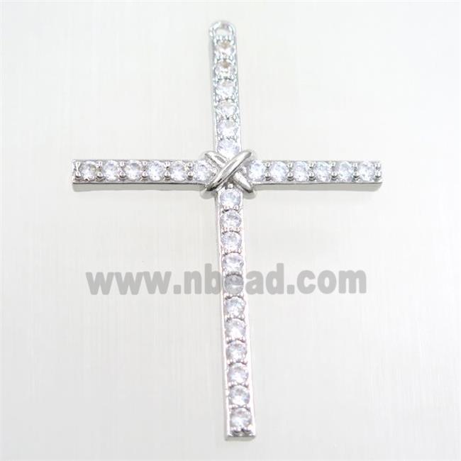 copper cross pendant paved zircon, platinum plated