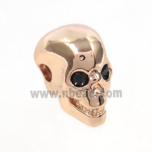 copper skull beads paved zircon, rose gold