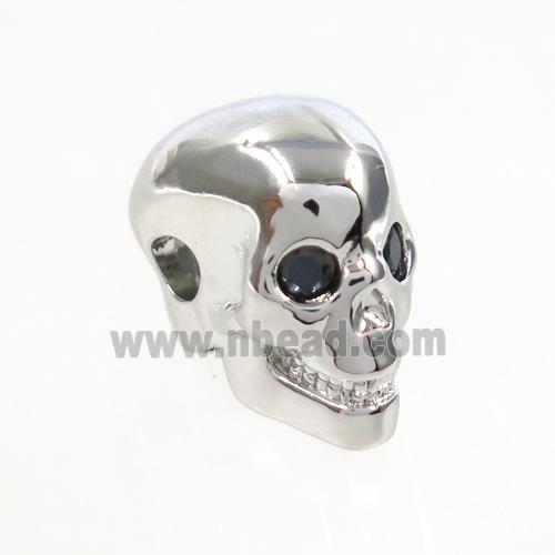 copper skull beads paved zircon, platinum plated