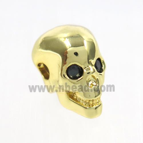 copper skull beads paved zircon, gold plated