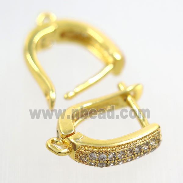 Copper Latchback Earring Pave Zircon With Loop Gold Plated