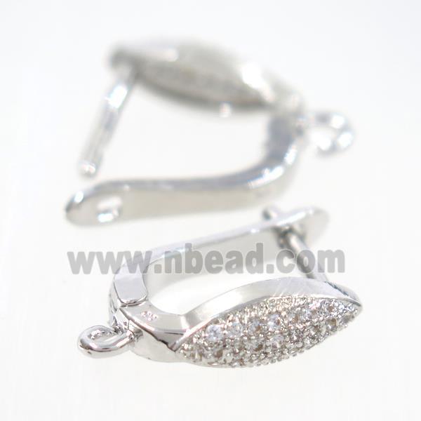 Copper Latchback Earring Pave Zircon With Loop Platinum Plated