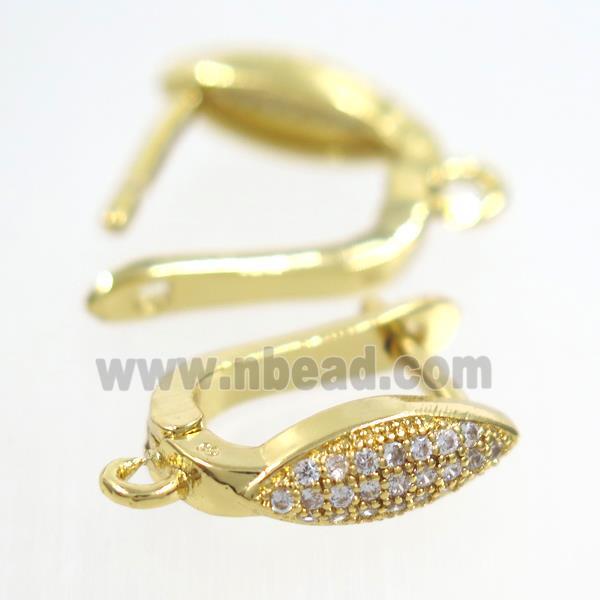 Copper Latchback Earring Pave Zircon With Loop Gold Plated