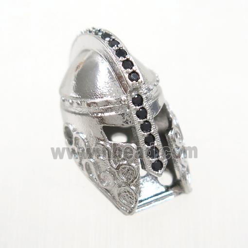 copper helmet beads paved zircon, platinum plated