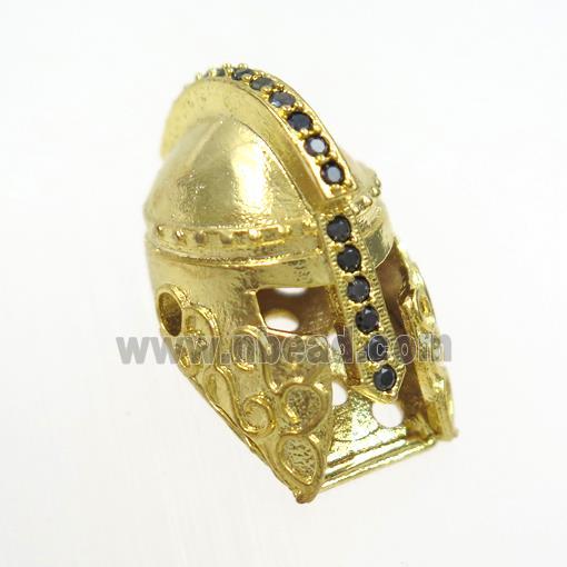copper helmet beads paved zircon, gold plated