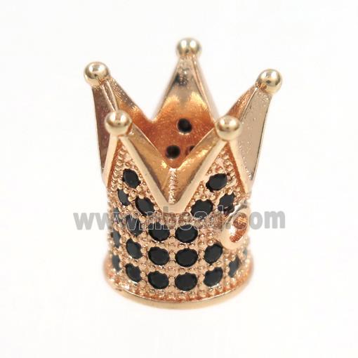 copper crown beads paved zircon, rose gold