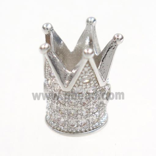 copper crown beads paved zircon, platinum plated