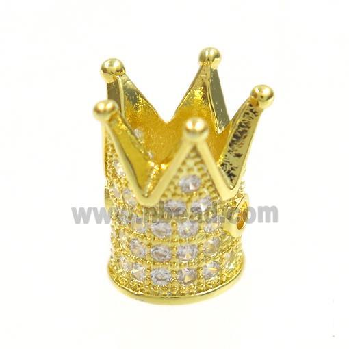 copper crown beads paved zircon, gold plated