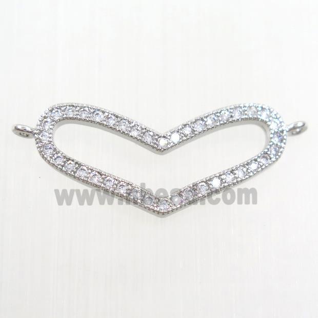 copper heart pendant paved zircon with 2loops, platinum plated