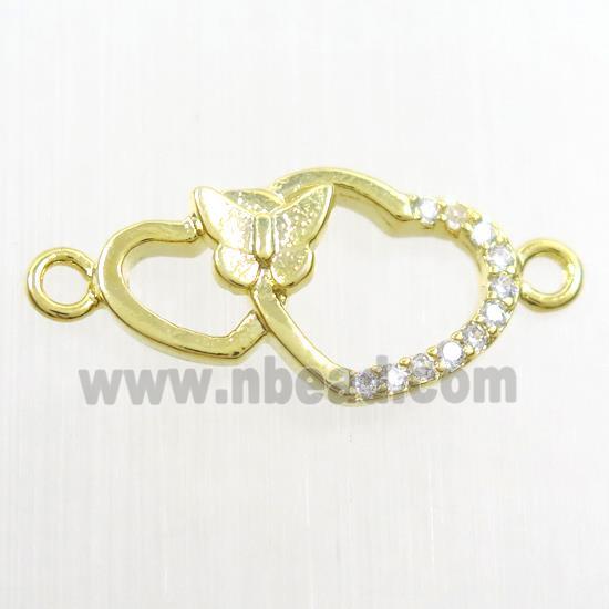copper heart pendant paved zircon, gold plated