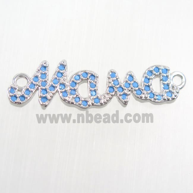 copper MaMa pendant paved zircon, turq, platinum plated