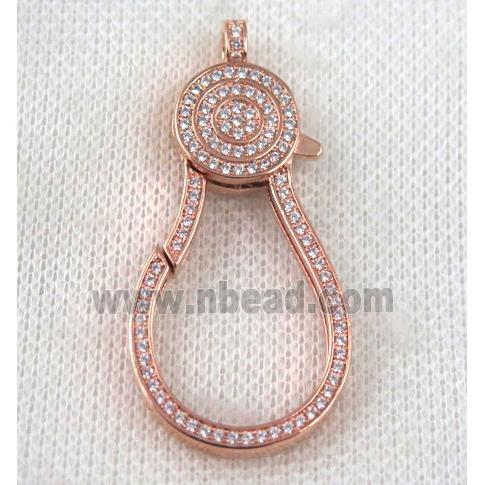 copper Lobster Clasp paved zircon, rose gold