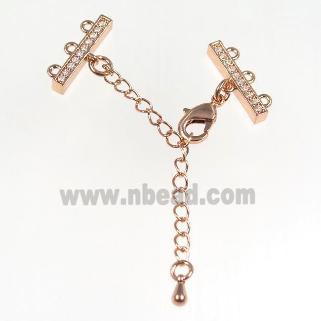 copper necklace linker paved zircon with chain end, rose gold