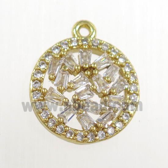 copper circle pendant paved zircon, gold plated