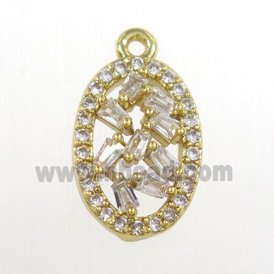 copper oval pendant paved zircon, gold plated