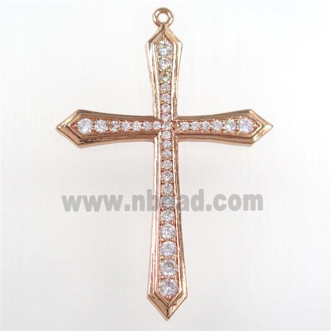 copper cross pendant paved zircon, rose gold