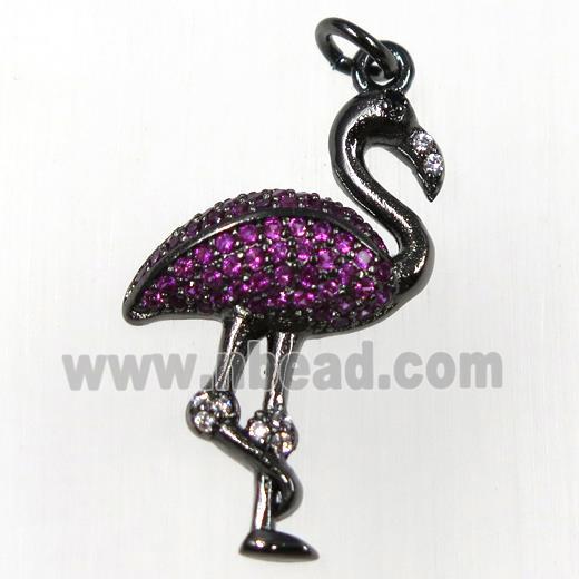 copper crane pendants paved zircon, black plated