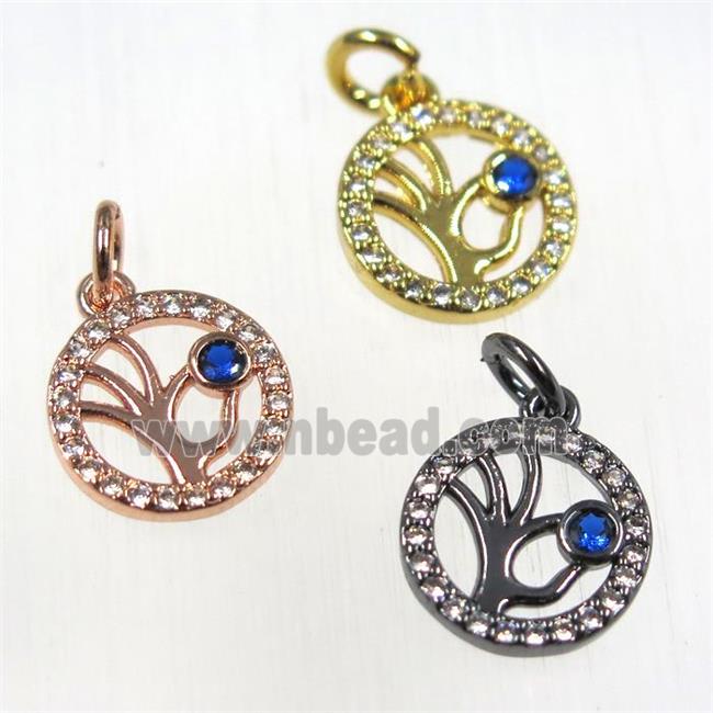 copper circle pendants paved zircon, mixed color