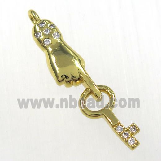 copper handkey pendants paved zircon, gold plated