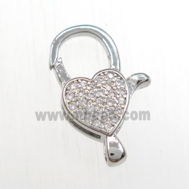copper Lobster Clasp paved zircon, platinum plated