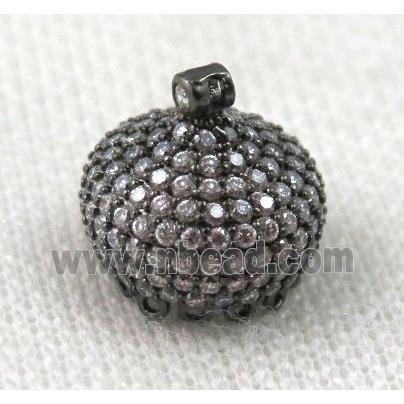 copper crown pendant paved zircon, black plated