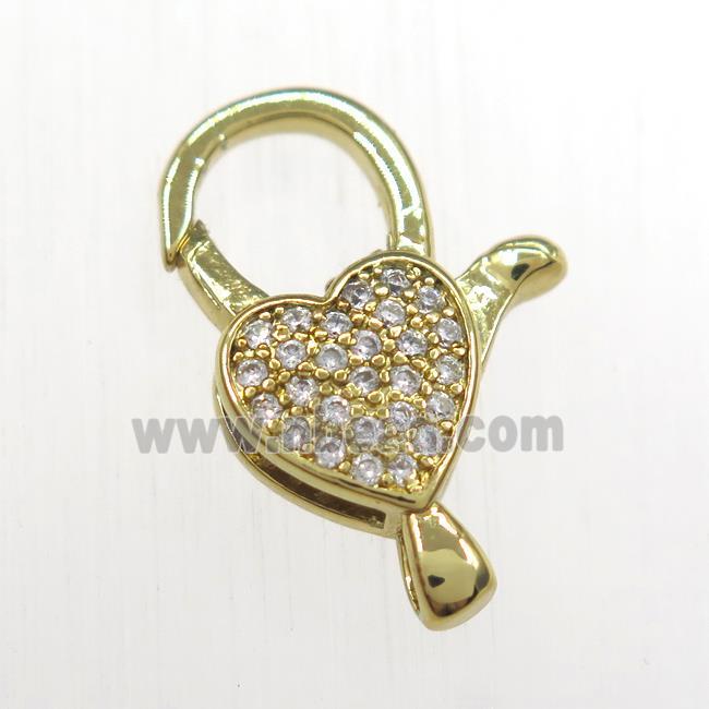 copper Lobster Clasp paved zircon, gold plated