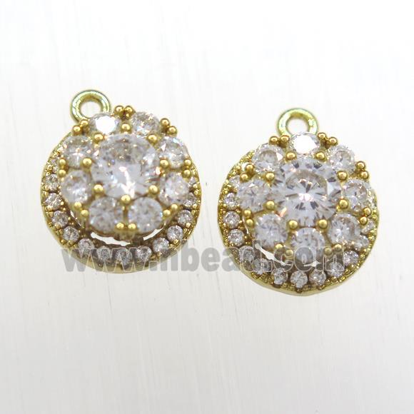 copper circle pendant paved zircon, gold plated