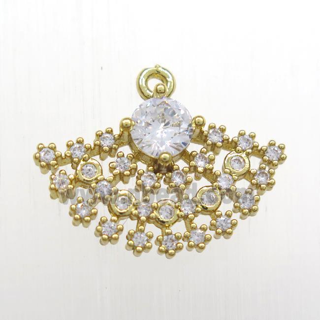 copper fan pendant paved zircon, gold plated