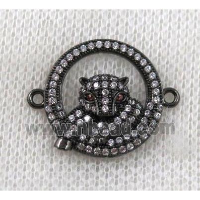 copper leopard head connector paved zircon, black plated