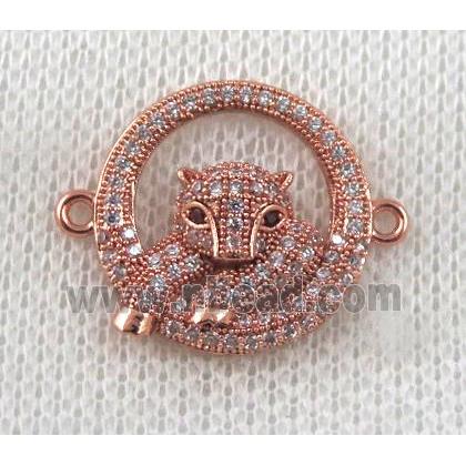 copper leopard head connector paved zircon, rose gold