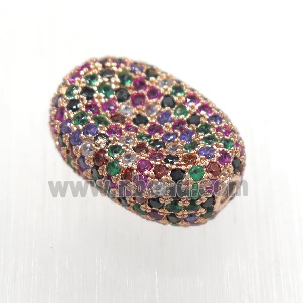 copper oval beads paved zircon, rose gold