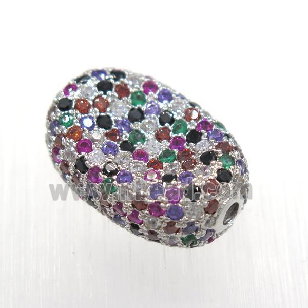 copper oval beads paved zircon, platinum plated