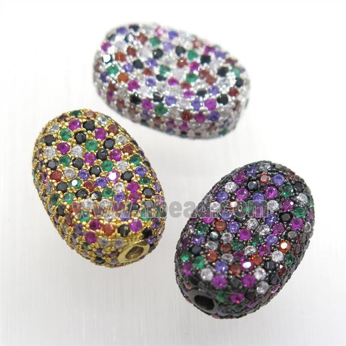 copper oval beads paved zircon, mixed color