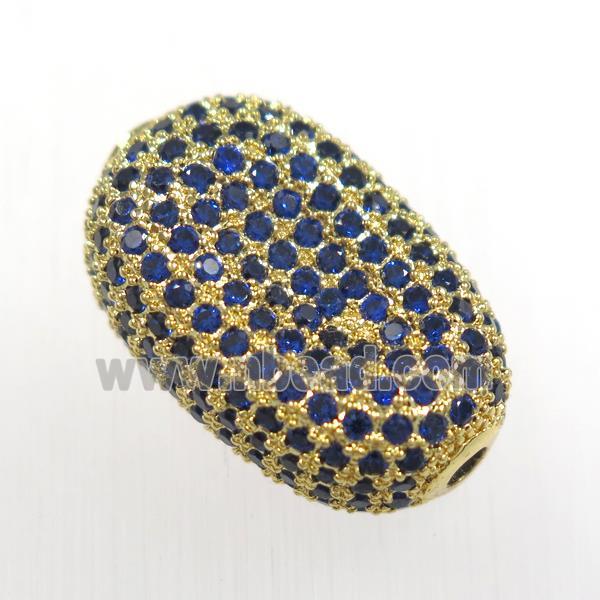 copper oval bead paved blue zircon, gold plated