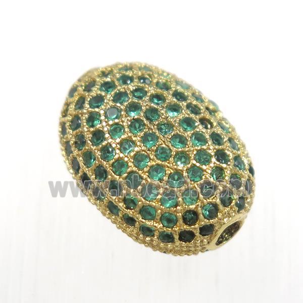 copper oval beads paved green zircon, gold plated