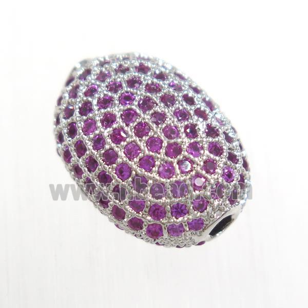 copper oval beads paved hotpink zircon, platinum plated