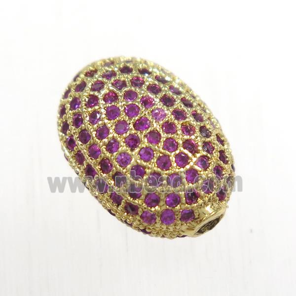 copper oval beads paved hotpink zircon, gold plated