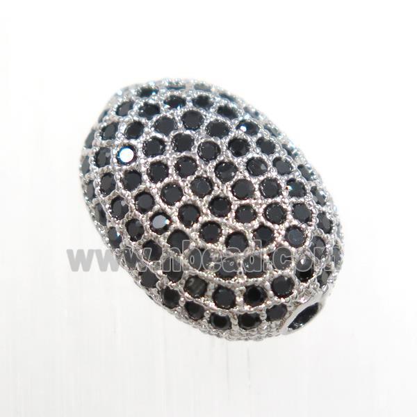 copper oval beads paved black zircon, platinum plated