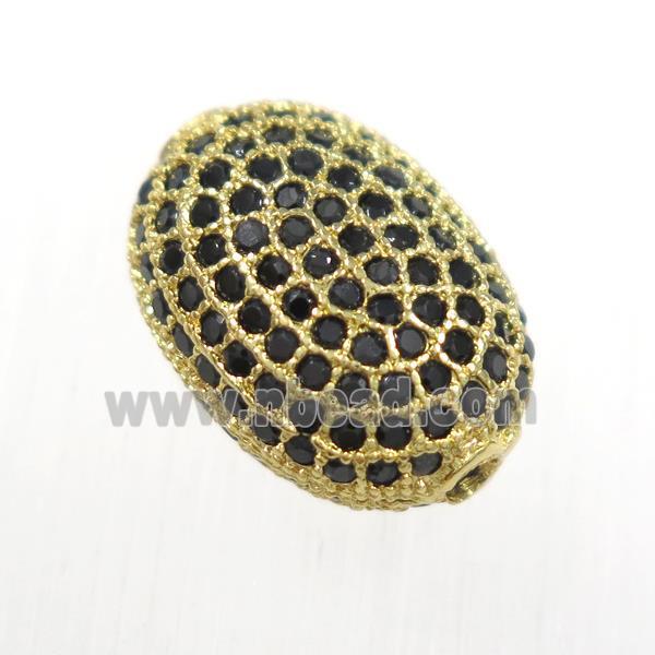 copper oval beads paved black zircon, gold plated