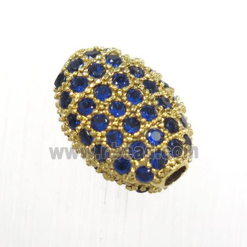 copper oval beads paved blue zircon, gold plated