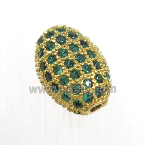copper oval beads paved green zircon, gold plated
