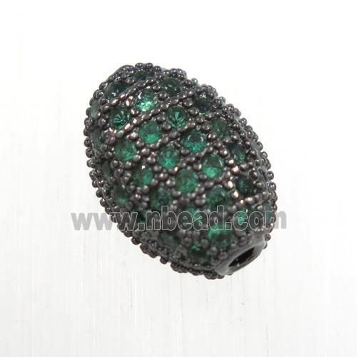 copper oval beads paved green zircon, black plated
