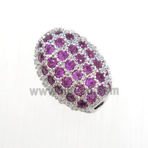 copper oval beads paved hotpink zircon, platinum plated