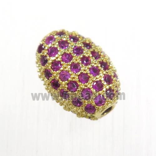 copper oval beads paved hotpink zircon, gold plated