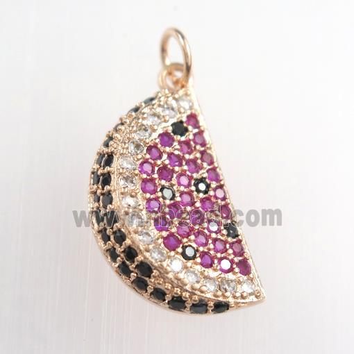 copper watermelon pendant paved zircon, rose gold
