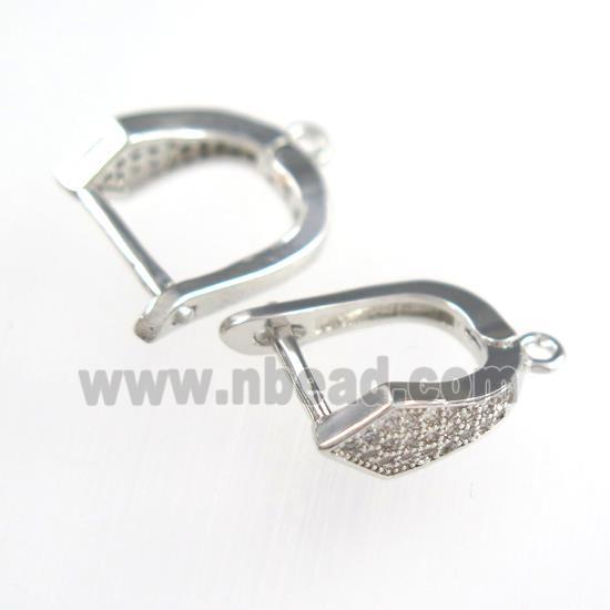copper earring hook paved zircon, platinum plated