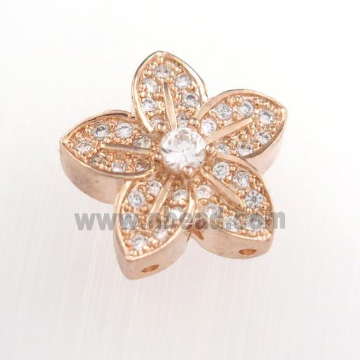 copper flower beads paved zircon, rose gold