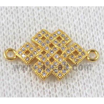copper Chinese knot connector paved zircon, gold plated