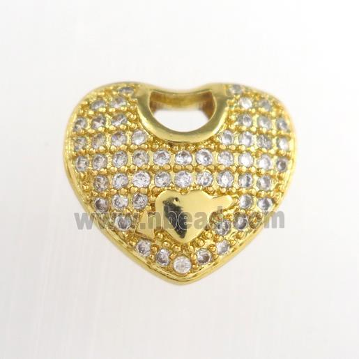 copper pendants paved zircon, heart, gold plated